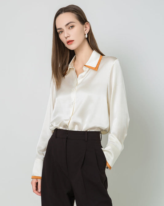 Seidenbluse mit kontrastierendem Kragen
