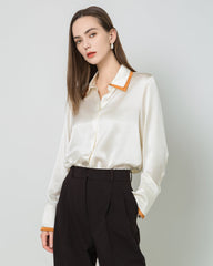 Seidenbluse mit kontrastierendem Kragen