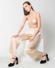 Damen Seiden-Satin Breitbeinige Hosen