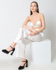 Damen Seiden-Satin Breitbeinige Hosen