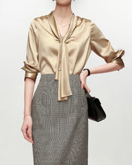 25 Momme Elegante Seidenbluse mit Bindeschleife vorn