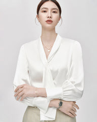 25 Momme Elegante Seidenbluse mit Bindeschleife vorn
