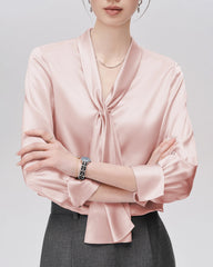 25 Momme Elegante Seidenbluse mit Bindeschleife vorn