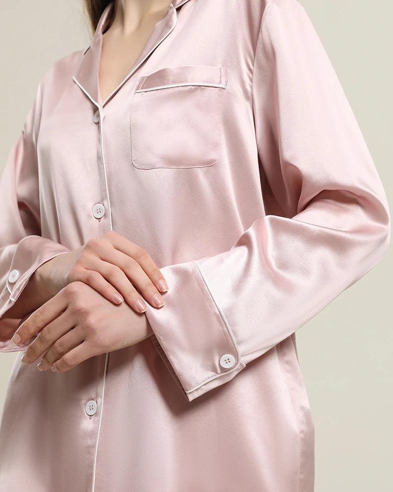 22Momme Klassisches Seiden-Pyjama-Set Rose Pink