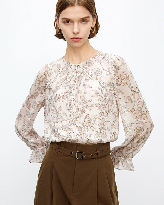 Rose Skizze Blumen Seidenbluse