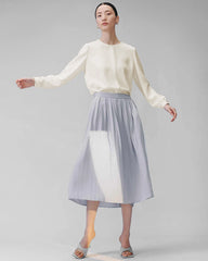 Rundhalsausschnitt Falten Seidenbluse