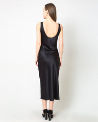 Seiden-Slip-Kleid in Midi Länge mit Tiefausschnitt Black