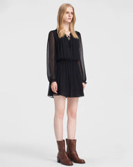Seiden-Minikleid mit transparenten Ärmeln und Schleifenkragen