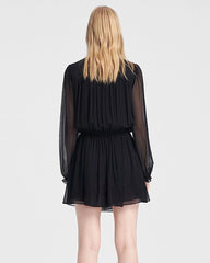 Seiden-Minikleid mit transparenten Ärmeln und Schleifenkragen