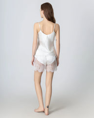 Kurzarmiges Seiden-Pyjama-Set mit Spitzen-Camisole