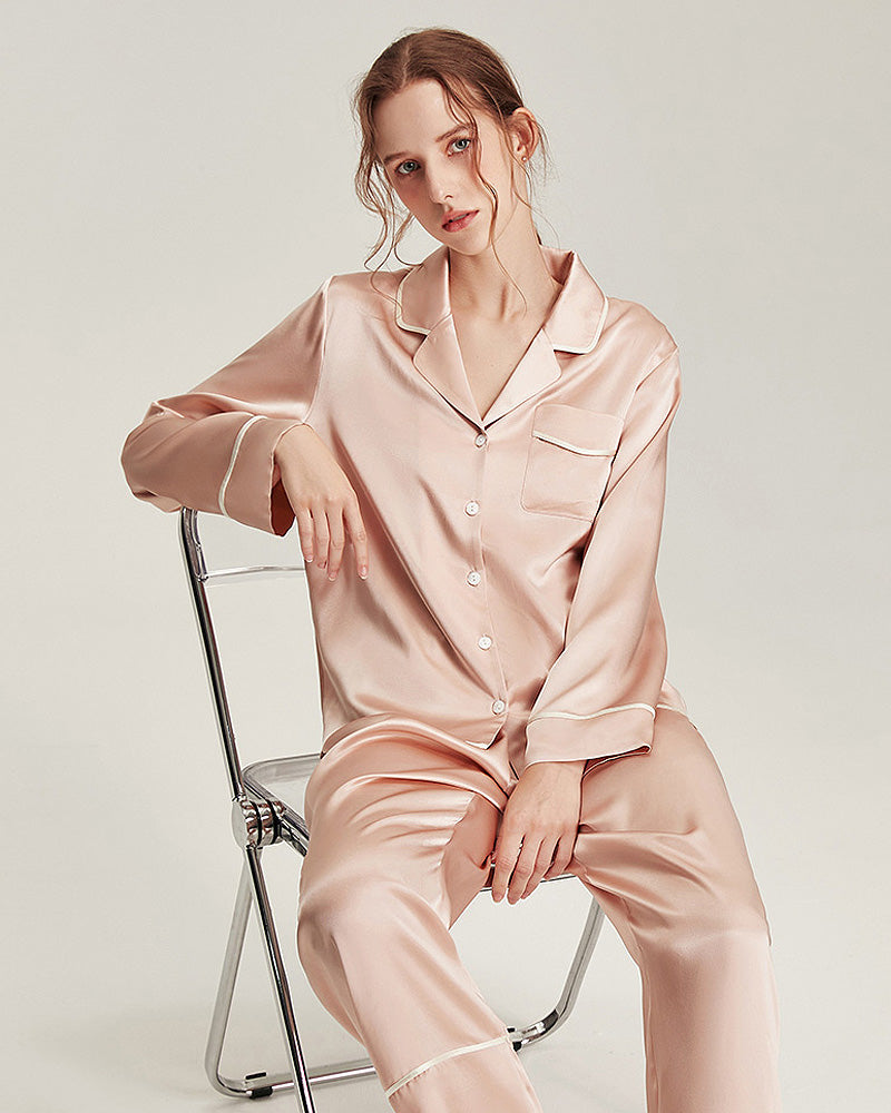 Waschbare Seiden-Pyjamasets für Frauen Pink
