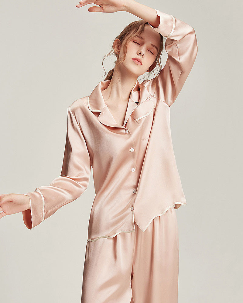 Waschbare Seiden-Pyjamasets für Frauen Pink