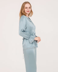 22 Momme Seiden-Pyjamas-Set mit Häkel- und Wellblech-Ärmelabschlüssen