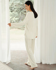 Seidenmischung Strick-Pyjama-Set mit langen Ärmeln