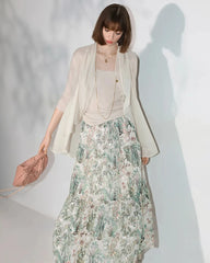 Seiden-Maxirock mit botanischem Print und Stufen-Design