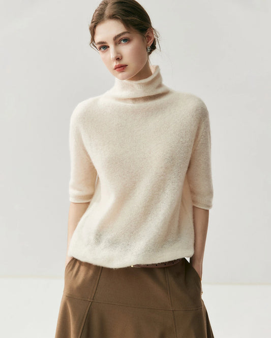 Kurzarm-Rollkragenpullover aus Seide und Kaschmir