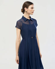Seiden-Chiffon Hemdblusenkleid mit Gürtel in A-Linie
