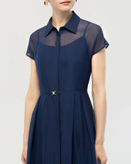 Seiden-Chiffon Hemdblusenkleid mit Gürtel in A-Linie