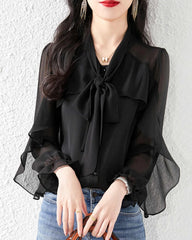 Bluse aus Seidenchiffon mit Rüschenärmeln