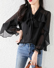 Bluse aus Seidenchiffon mit Rüschenärmeln