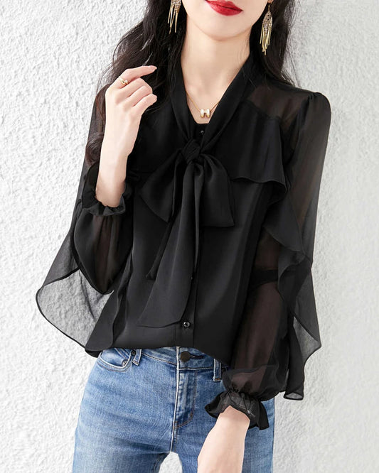 Bluse aus Seidenchiffon mit Rüschenärmeln