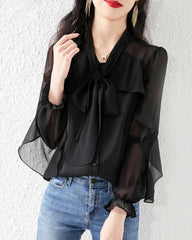 Bluse aus Seidenchiffon mit Rüschenärmeln