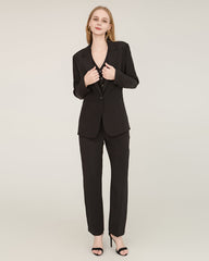 40 Momme Seiden-Blazer mit Spitzenkragen Black