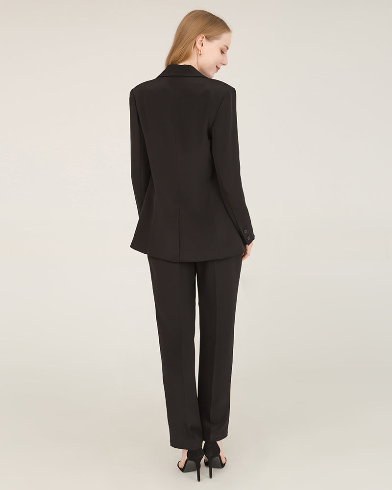 40 Momme Seiden-Blazer mit Spitzenkragen Black