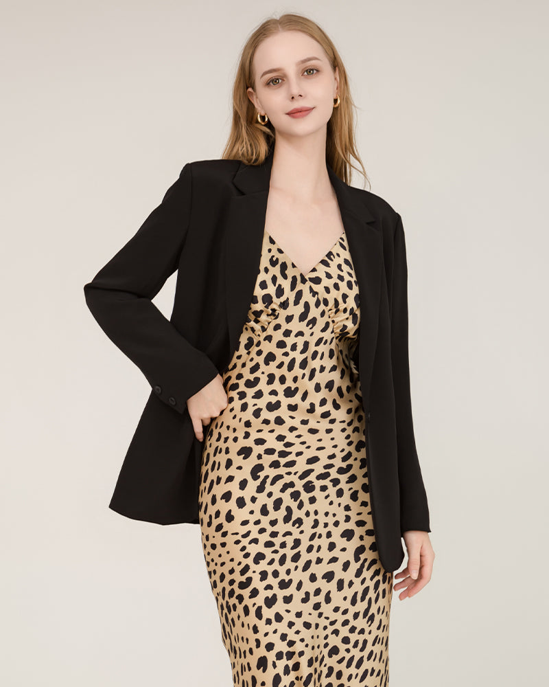 40 Momme Seiden-Blazer mit Spitzenkragen Black