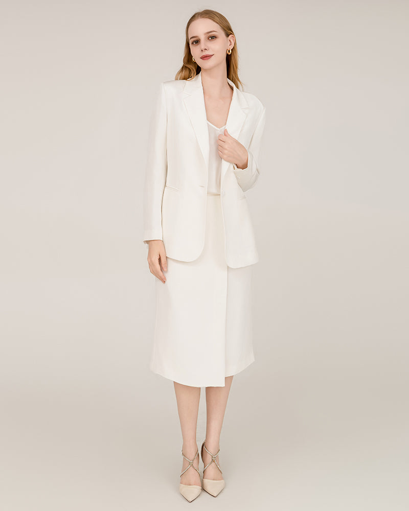 40 Momme Seiden-Blazer mit Spitzenkragen White