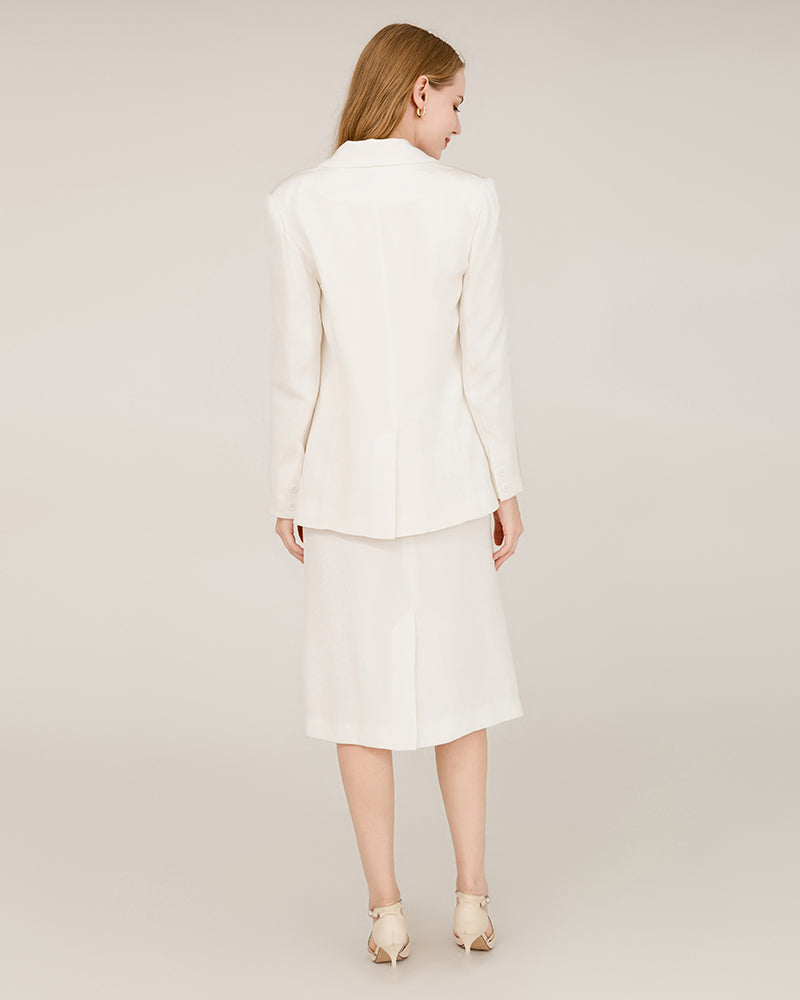 40 Momme Seiden-Blazer mit Spitzenkragen White