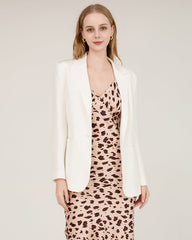 40 Momme Seiden-Blazer mit Spitzenkragen White