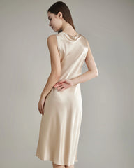 Seidenkleid mit asymmetrischem Wasserfall-Kragen Champagne