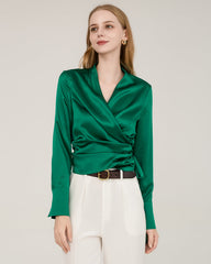 Elegantes, formschlankes, wickelbares Seiden-Bluse für Damen Dark Green