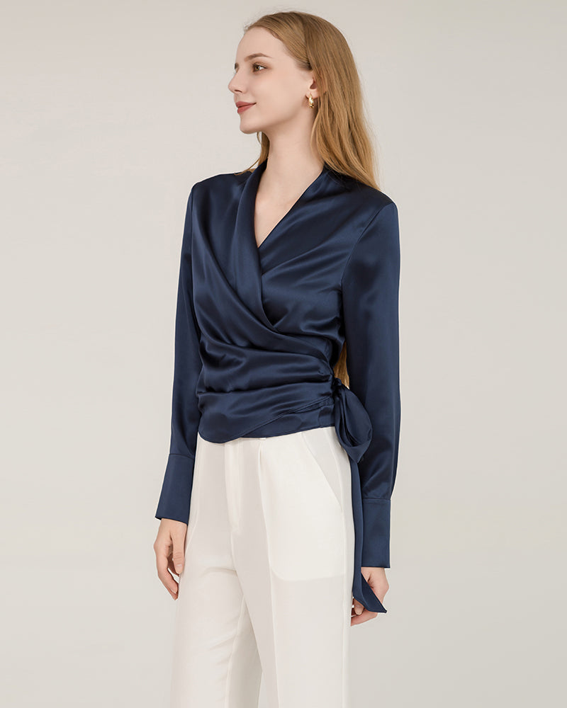 Elegantes, formschlankes, wickelbares Seiden-Bluse für Damen Navy