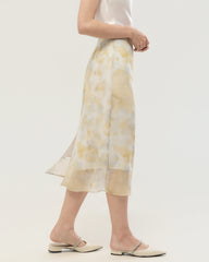 Seiden-Georgette Midirock mit Aquarell-Print