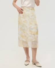 Seiden-Georgette Midirock mit Aquarell-Print