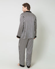 Männer Seiden-Pyjamas-Set mit Schwarz-Weiß-Streifenmuster