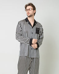 Männer Seiden-Pyjamas-Set mit Schwarz-Weiß-Streifenmuster