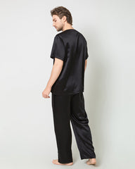 Männer Seiden-Schlafanzug-Set mit kurzen Ärmeln und Hosen