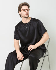 Männer Seiden-Schlafanzug-Set mit kurzen Ärmeln und Hosen