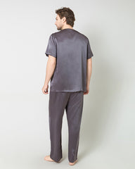 Männer Seiden-Schlafanzug-Set mit kurzen Ärmeln und Hosen