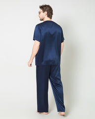 Männer Seiden-Schlafanzug-Set mit kurzen Ärmeln und Hosen