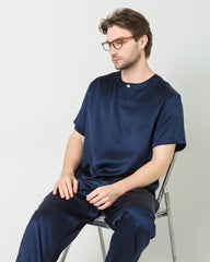 Männer Seiden-Schlafanzug-Set mit kurzen Ärmeln und Hosen