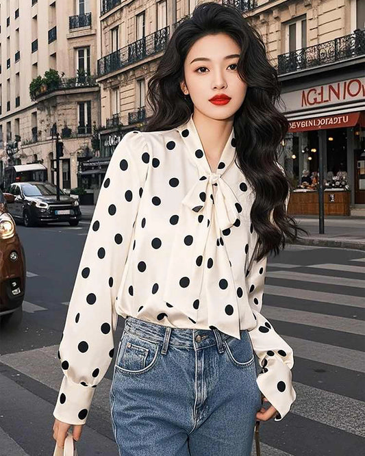 Seiden Polka Dot Schleifen Bluse