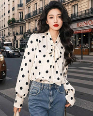 Seiden Polka Dot Schleifen Bluse
