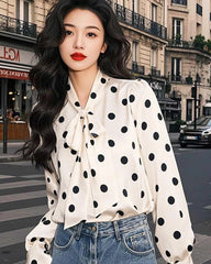Seiden Polka Dot Schleifen Bluse