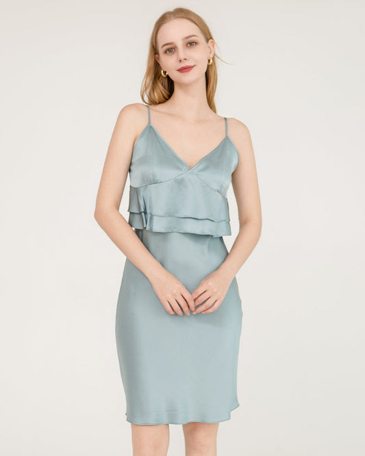 Seiden-Nachtkleid mit Rüschen-Überlage
