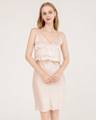 Seiden-Nachtkleid mit Rüschen-Überlage