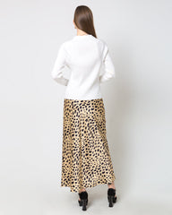 Seiden-Satin-Schlitz-Rock mit Leopard-Muster, geschnitten auf Schrägstrich